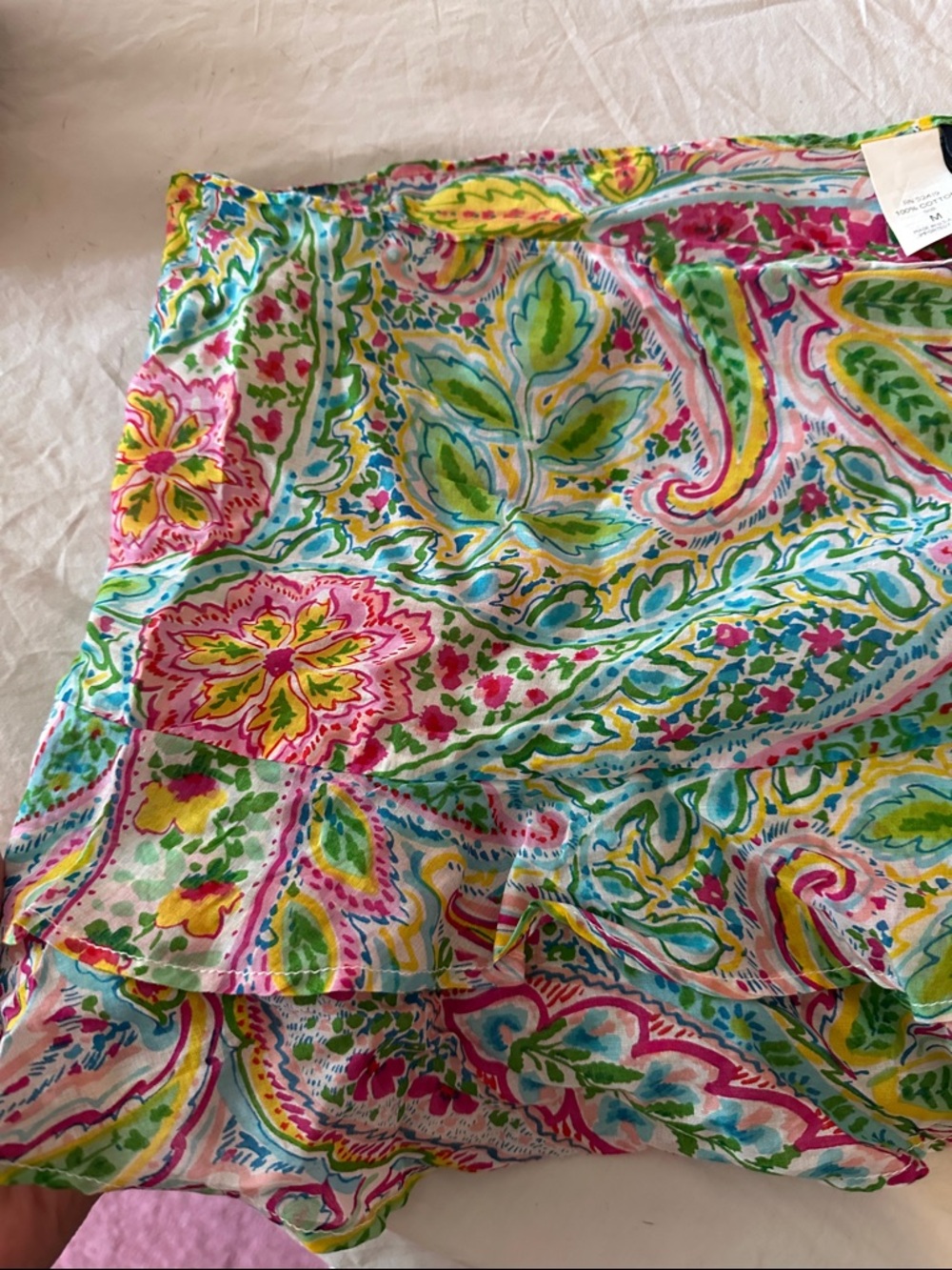 Ralph Lauren Turquoise Pink Yellow Paisley One-Shoulder Sarong - Picture 3 of 3